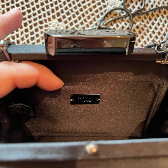 Badgley Mischka Black Hard Shell Formal Bag - Rhinestone Embellished - Picture 5 of 5